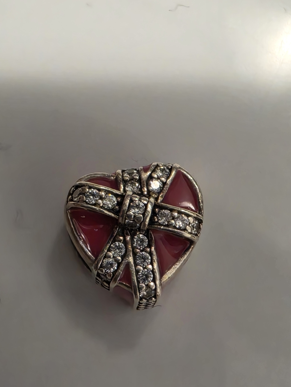Pandora Pink Enamel Heart Brooch with Crystal Ribbon